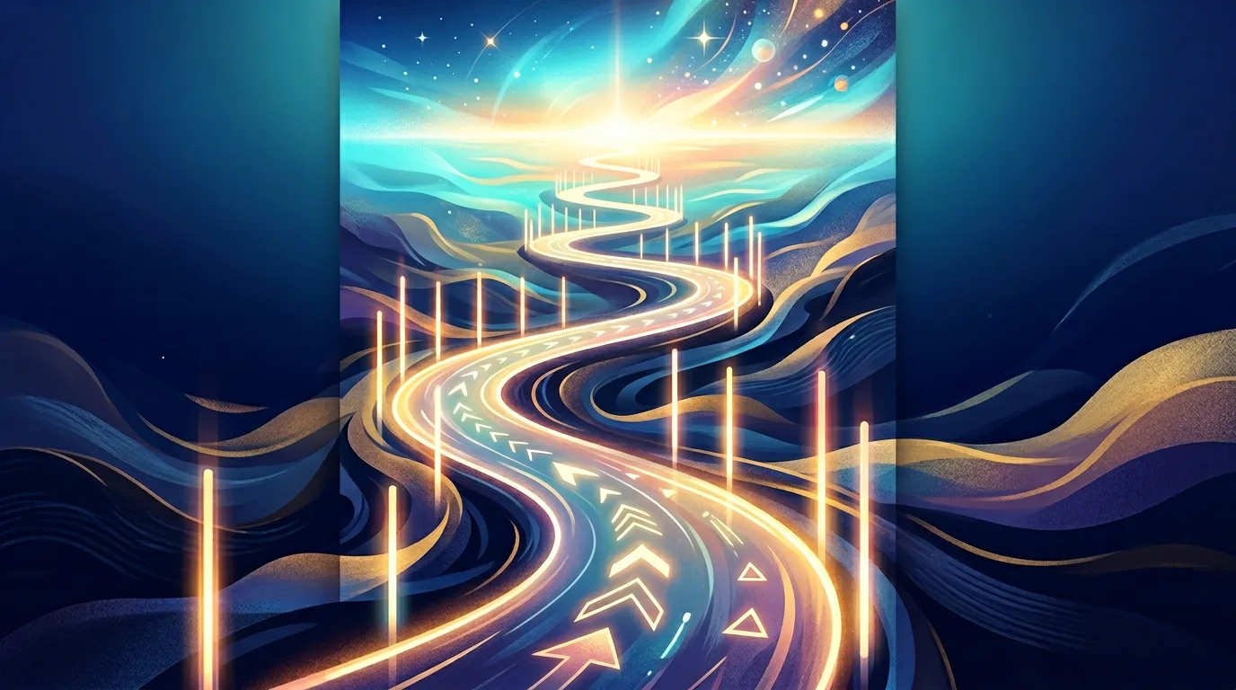 Stilisierte Fahrspur und Wegmarken Zukunft Lernpfade, 800x900 Pixel, WebP